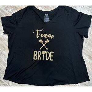 Team Bride Faded Glory Plus Size 5X Top Shirt Sleeve Black